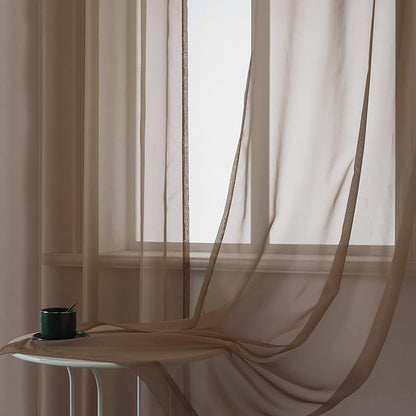 DUALIFE 2 Panels Chocolate Brown Semi Sheer Window Curtains Elegant Grommet Top Window Voile Drapes/Treatment Panels for Bedroom Living Room (52X96 Inches)