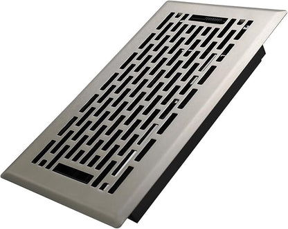 4x8 Inches Heavy Duty Walkable Floor Register - Easy Adjust Air Supply Lever Decorative Floor Vent Covers, Boston Design Vent Covers for Home - Satin Nickel