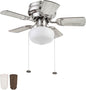 Prominence Home Hero, 28 Inch Traditional Flush Mount Indoor LED Ceiling Fan with Light, Pull Chain, Dual Finish Blades, Reversible Motor - 51656-01 (Brushed Nickel)
