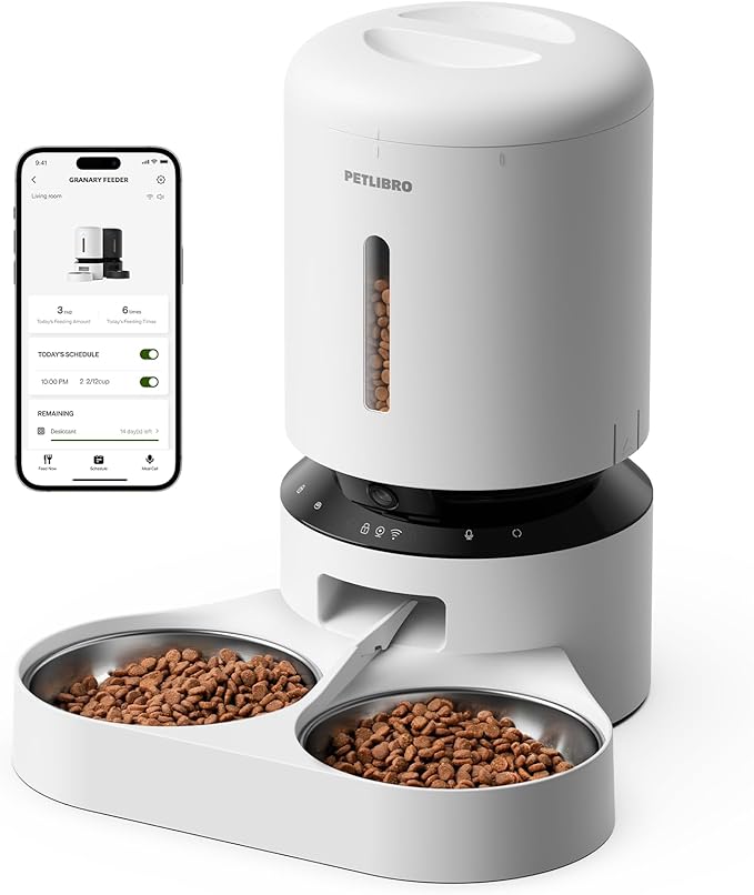 PETLIBRO 5L Automatic Cat Feeder for 2 Cats, 5G&2.4G Wi-Fi Programmable Cat Food Dispenser with Dual Stainless Steel Bowls, Airtight Lock Fresh Technology, Low Food Sensor-Mewly Pet