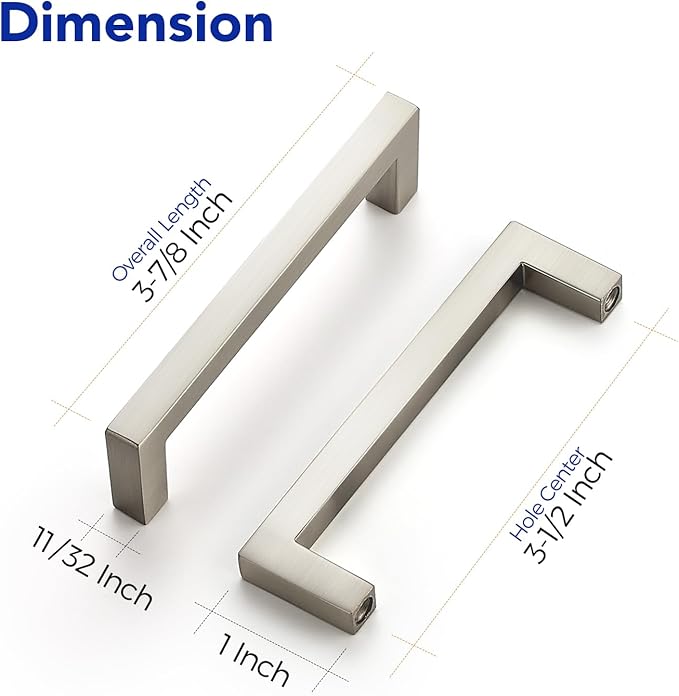 Ravinte 5 Pack Solid 3-1/2 Inch Center to Center Slim Square Bar Drawer Handles Cabinet Hardware - Brushed Nickel Kitchen Pulls