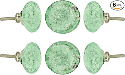 Perilla Home Set of 6 Bubble Knobs - Decorative Light Green Crystal Knobs - Glass Knob for Home Decor, Interior, Kitchen Cabinet, Hardware, Cupboard, Door, Dresser, Wardrobe and Drawer Pulls Handles