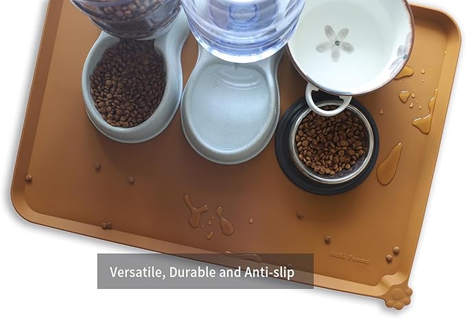 Hoki Found X-Large Silicone Pet Feeding Mats - Non-Slip Dog Cat Bowl Placemats - Waterproof - For Carpet - Butterscotch-Mewly Pet