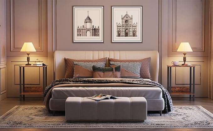End Table, Side Table, Set of 2, Nightstands with 2-Tier Storage Shelves, Sofa Table for Small Space, Coach Table for Living Room Bedroom, Rustic Brown UTBT101F2