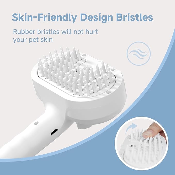 REIKIYA Cat Steam Brush,4-in-1 Spray Hair Removal Dog Brush for Shedding & Grooming with UV Light, Anti-Static Pet Spray Comb with One-Click Release Button-Mewly Pet