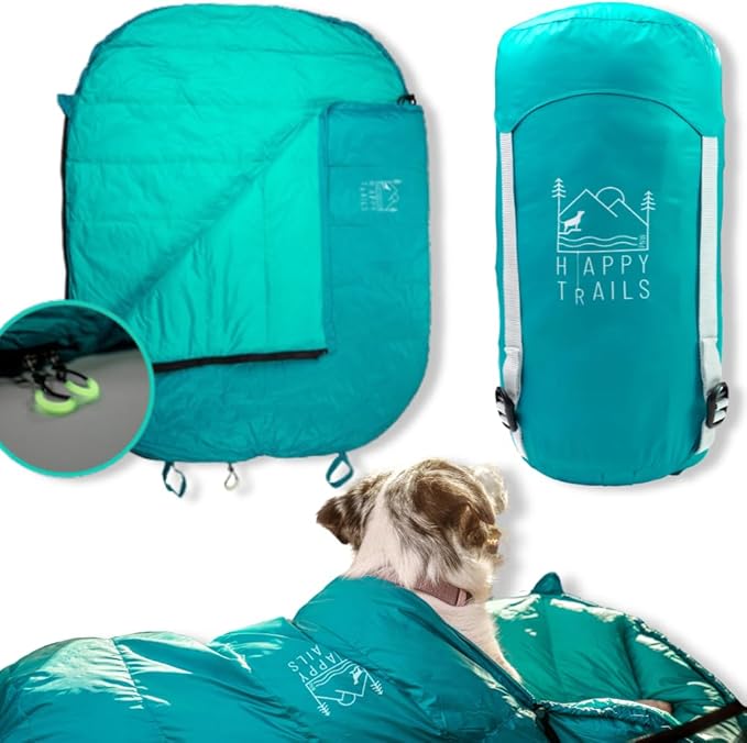 Ultralight Dog Sleeping Bag Backpacking—Outdoor Dog Bed for Hiking—Backpacking Gear for Dogs—Dog Hiking Gear—Dog Camping Gear—Packable Sleeping Bag for Dogs—Dog Travel Bed (Glacial Blue | Large)-Mewly Pet