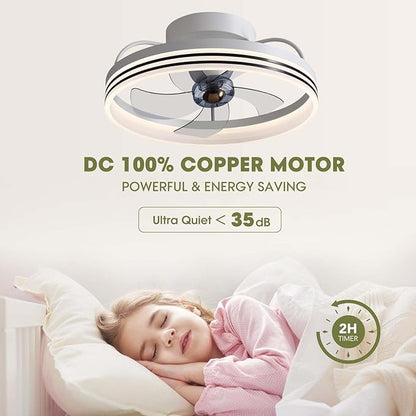 Ceiling Fans with Lights, 360° Rotating Ceiling Fan with Lights and Remote, 6 Wind Speeds Smart Flush Mount Ceiling Fan for Bedroom, Dining Room and Kitchen 20"