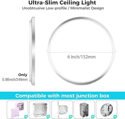 zemty LED Ceiling Light Fixture, 6.5-Inch 12W 1200lm Small Flush Mount Light, Adjustable 3000K 4000K 6500K Color Temperatures, Round Flat Recessed Lighting for Kitchen Closet Hallway Laundry, Nickel