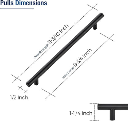 JOY DECOR 3 Pack Cabinet Handles, Black Cabinet Pulls, 8-3/4 in Hole Center Kitchen Hardware, Stainless Steel T Bar Handles for Dresser Drawers