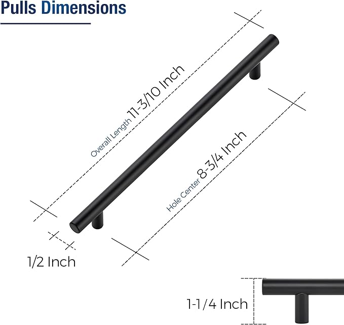 JOY DECOR 30 Pack Cabinet Handles, Black Cabinet Pulls, 8-3/4 in Hole Center Kitchen Hardware, Stainless Steel T Bar Handles for Dresser Drawers