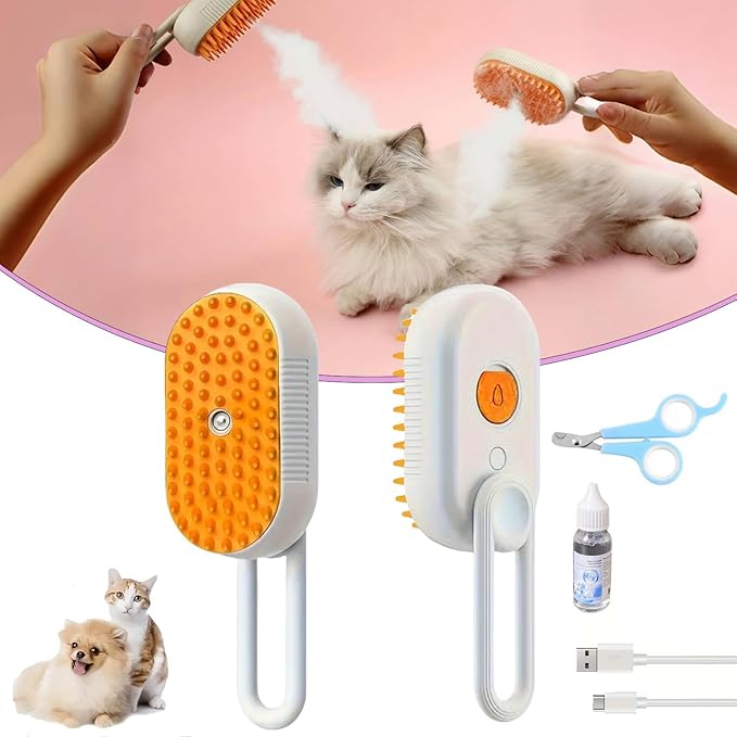 Cat Spritz Defur 3in1 Steamer Comb for Cats and Dogs Grooming Tool (White+Essence)-Mewly Pet