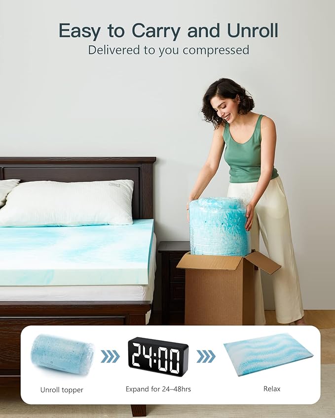 PERLECARE 3 Inch Twin Memory Foam Mattress Topper, Cooling Gel Infused Mattress Pad, Ventilated Bed Topper for Pressure Relief, CertiPUR-US Certified, Dorm Room Essentials, Blue
