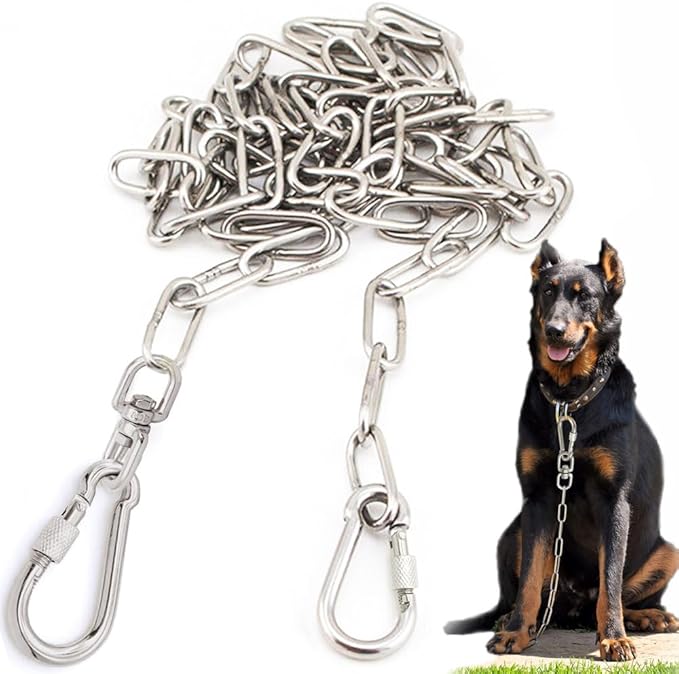 15 ft Dog Chains for Outside - Heavy Duty Tie Out Chain Leash Great for Small to Large Dogs Up to 200Lbs - Chew Proof Long Chain for Yard Camping or Travel (15ft Without Spring)-Mewly Pet