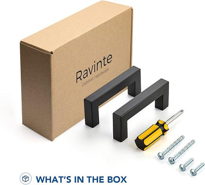 Ravinte 20 Pack Black Cabinet Pulls 3 Inch Square Kitchen Cabinet Handles Matte Black Kitchen Hardware for Drawer Pulls Drawer Handles Come with Screwdriver