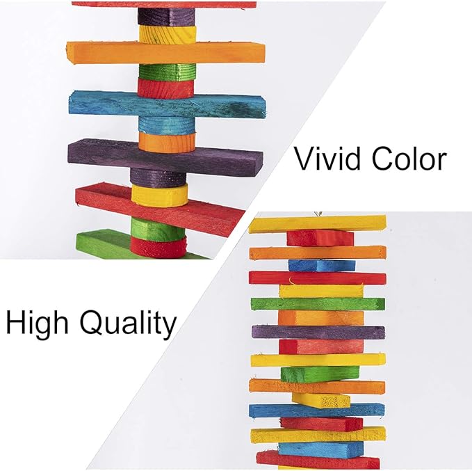 MEWTOGO 2 Pcs Bird Toys - Parrot Toys with Multicolored Natural Wooden Blocks, Chewing Sticks for Conures, Parakeets, Cockatiels, Lovebirds, African Grey, Macaws, Amazon Parrots - Bird Gift-Mewly Pet