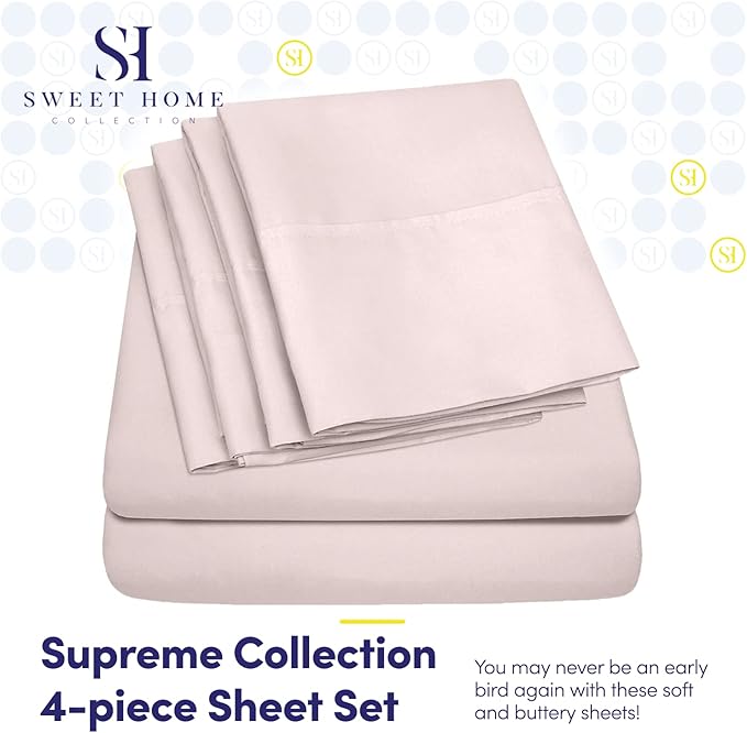 Twin XL Size Bed Sheets - 4 Piece 1500 Supreme Collection Fine Brushed Microfiber Deep Pocket Twin X-Large Sheet Set Bedding - 1 EXTRA PILLOW CASES, GREAT VALUE, Twin XL, Pale Pink