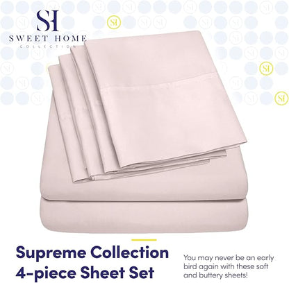 Twin XL Size Bed Sheets - 4 Piece 1500 Supreme Collection Fine Brushed Microfiber Deep Pocket Twin X-Large Sheet Set Bedding - 1 EXTRA PILLOW CASES, GREAT VALUE, Twin XL, Pale Pink
