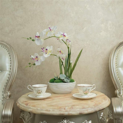 Large Artificial Potted Orchid Plant, Silk Flower Arrangement with Ceramics Vase, White