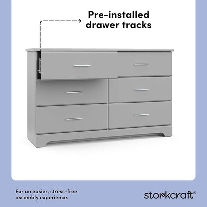 Storkcraft Brookside 6-Drawer Dresser (Pebble Gray) – GREENGUARD Gold Certified, Gray Dresser for Bedroom, Kids & Nursery Storage Chest, Safety Interlocking Drawers, Pre-Installed Tracks, Kids Chest