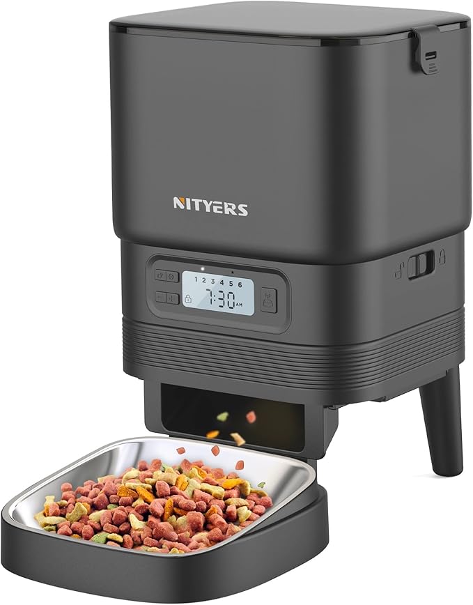 Automatic Cat Feeder - Nityers 4L Timed Cat Dry Food Dispenser with Stainless Steel Bowl,1-6 Meals Per Day, Programmable Portion Size, Detachable Washable, Auto Pet Feeder for Cats and Small Dogs-Mewly Pet