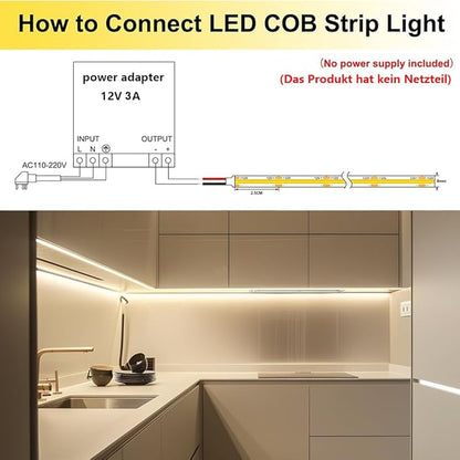 TOPAI 12V COB LED Strip Light 4000K Natural White Waterproof IP65 480LEDs/M Super Bright 4000Lm CRI>90 16.4ft/5M Self Adhesive Dotless Cuttable Flexible for Bedroom Cabinet DIY Lighting