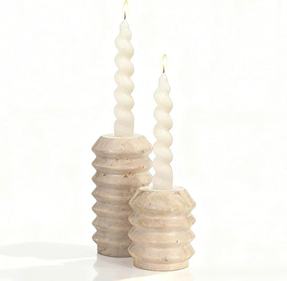 WORHE Candle Holders True Natural Travertine Stone 0.4" Thick, Set of 2 Premium Marble Candlestick Holder for Wedding Dinning Party, Candle Stand for 3/4 inch Thick Candles Color White (ZT002)