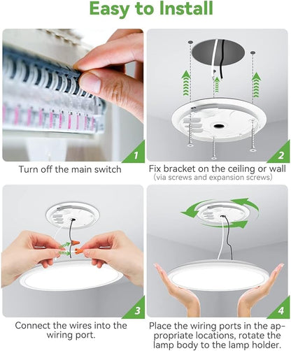 zemty 12 Inch White Flush Mount Ceiling Lights Super Slim 28W 3200lm LED Light Fixture, Warm Natural Cool White Selectable Lighting Fixture for Bedroom, Kitchen, Basement
