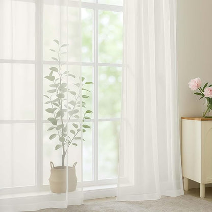 OWENIE Ivory Sheer Curtains, Sheer Curtains 96 inches Long 2 Panels Set, Rod Pocket Voile Fimly Sheer Drapes for Living Room/Bedroom, 2pcs, Each 59" W x 96" L