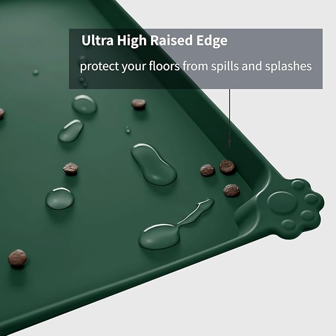 Waterproof Pet Feeding Mat with High Raised Edges, Heavier and Thicker Placemats for Cat Dog Water Bowl with BPA Free, Dogs Cats Food Mats for Messy Drinkers to Prevent Spill and Protect Floors-Mewly Pet