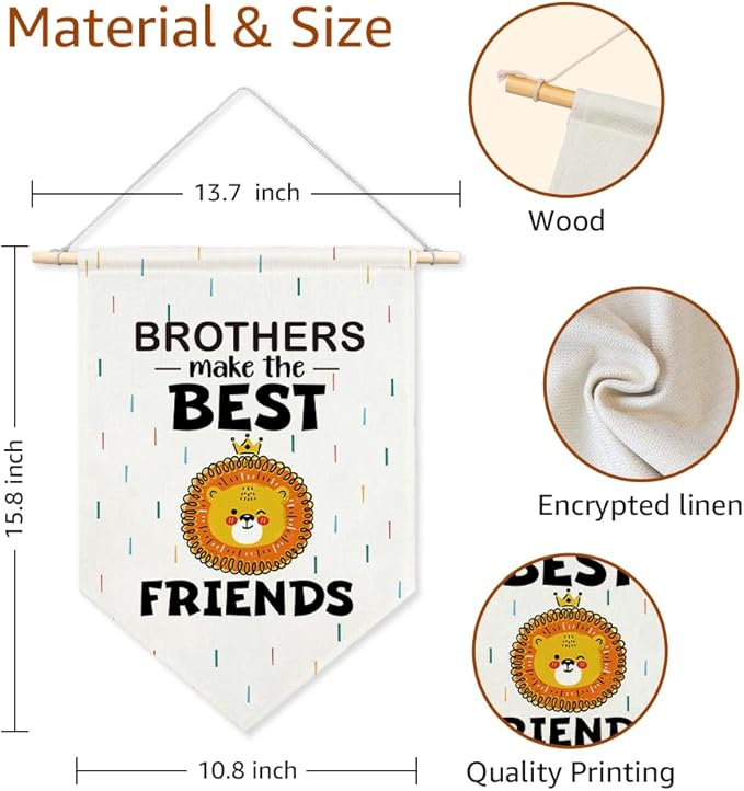 Brothers Make The Best Friends Pennant Flag, Boys Room Wall Art, Best Brother Pennant Banner for Home Nursery Playroom Bedroom Classroom Office Kids Room Decor