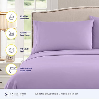 King Size Sheets - Breathable Luxury Bed Sheets with Full Elastic & Secure Corner Straps Built In - 1800 Supreme Collection Extra Soft Deep Pocket Bedding Set, Sheet Set, King, Lavender