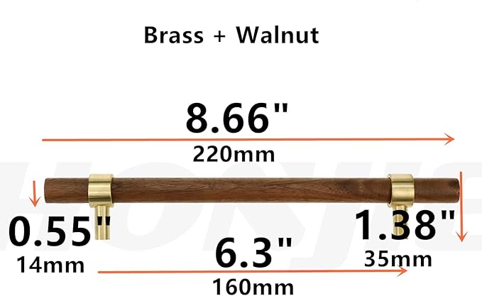 Drawer 8.66"/220mm Pulls Brass Walnut Kitchen Wardrobe Cabinet Hardware Pull Handle with Screw, 12Pcs