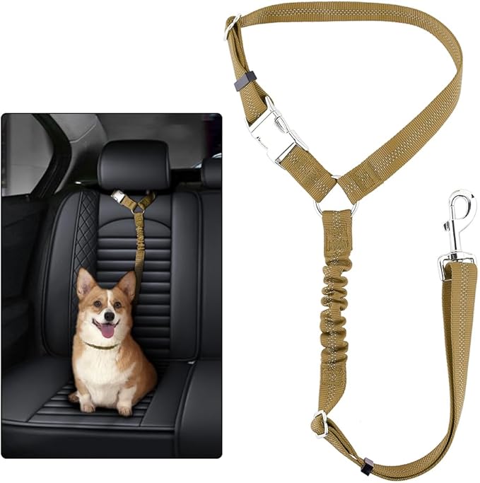 Plutus Pet Dog Seat Belt for Car Headrest, Reflective and Adjustable Restraint with Elastic Bungee for Safety, Vehicle Seatbelt Harness for Small Medium Large Dogs and Cats-Mewly Pet