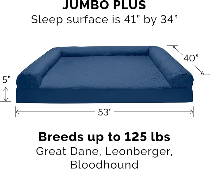 Furhaven Orthopedic Dog Bed for Large Dogs w/ Removable Bolsters & Washable Cover, For Dogs Up to 125 lbs - Quilted Sofa - Navy (Blue), Jumbo Plus/XXL-Mewly Pet
