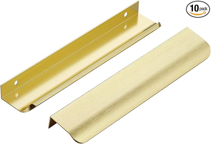 Ravinte Hardware 10 Pack Gold Cabinet Handles, 7.8 Inch (200mm) Finger Edge Pulls, 6-1/4 Inch Hole Center, Finger Pulls for Cabinets