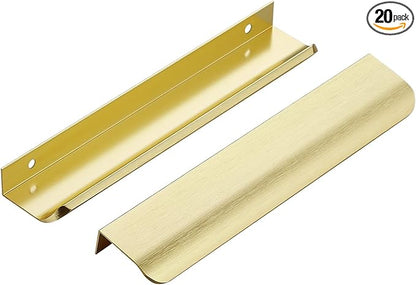 Ravinte Hardware 20 Pack Gold Cabinet Handles, 7.8 Inch (200mm) Finger Edge Pulls, 6-1/4 Inch Hole Center, Finger Pulls for Cabinets