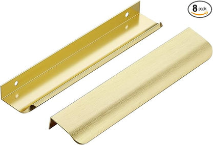 Ravinte Hardware 8 Pack Gold Cabinet Handles, 7.8 Inch (200mm) Finger Edge Pulls, 6-1/4 Inch Hole Center, Finger Pulls for Cabinets