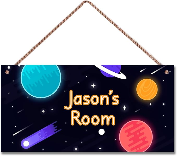 Personalized Sign Fantasy Universe Themed For Kids Room Nursery Door Decor,Custom Name Planet Wall Art Decor Decorative Plate for Boys Bedroom Girls Room Baby Game Room