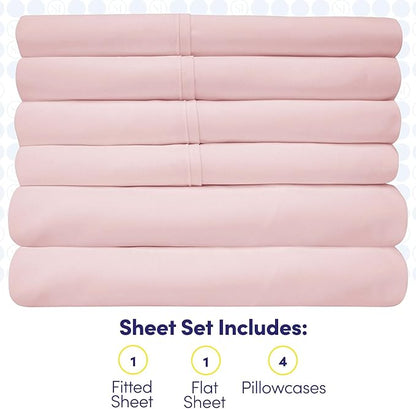 Queen Sheets Pale Pink - 6 Piece 1500 Supreme Collection Fine Brushed Microfiber Deep Pocket Queen Sheet Set Bedding - 2 Extra Pillow Cases, Great Value, Queen, Pale Pink