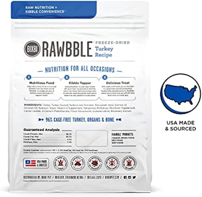 BIXBI Rawbble Freeze Dried Dog Food, Turkey Recipe, 26 oz - 96% Meat and Organs, No Fillers - Pantry-Friendly Raw Dog Food for Meal, Treat or Food Topper - USA Made in Small Batches-Mewly Pet