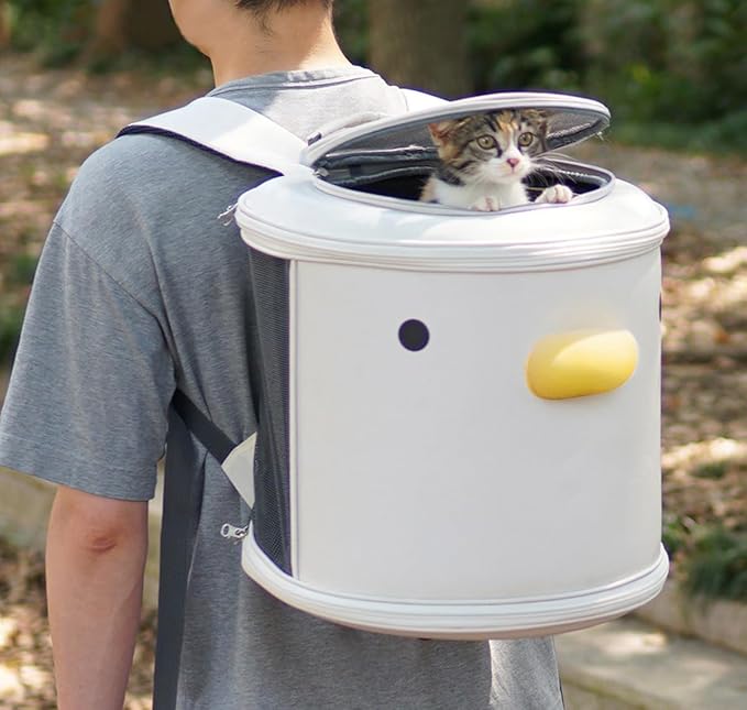 PURROOM Cat Carrier Backpack, Pet Backpacks for Carrying Small Dogs, Cute Design. Upper Cover & Side Ventilation Soft Mesh & Safety Straps. Used for Travel, Hiking, Car, Go to Vet, Outdoor.-Mewly Pet