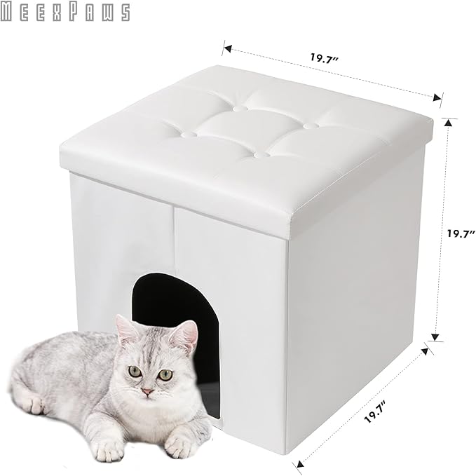MEEXPAWS Cat Litter Box Enclosure Furniture Hidden, Cat Washroom Bench Storage Cabinet Small 19.7'' x 19.7'' x 19.7''| Dog Proof | Waterproof Inside | Easy Clean | Easy Assembly | Odor Control(White)-Mewly Pet
