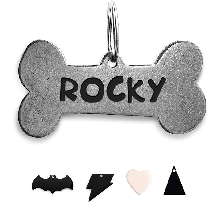 Premium 316 Surgical Grade Stainless Steel Personalized Dog & Cat ID Tags - Fun Shapes for Sporty Outdoor Pets - Custom Engraved Name & Info for Collar Accessories & Pet Necklaces Bone-Mewly Pet