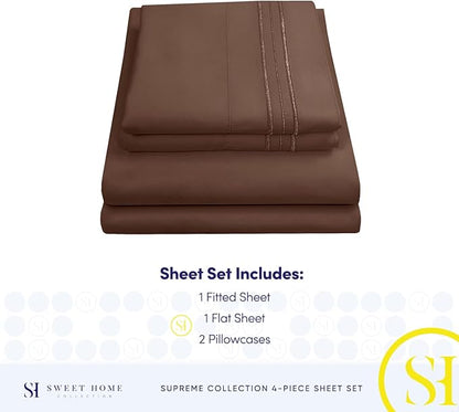 California King Sheet Sets - Breathable Luxury Sheets with Full Elastic & Secure Corner Straps Built In - 1800 Supreme Collection Cal King Deep Pocket Bedding Set, Sheet Set, California King, Brown