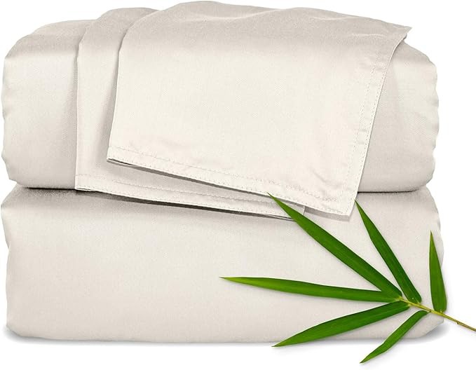 Pure Bamboo Twin XL Sheets, Genuine 100% Organic Viscose Derived from Bamboo Bed Sheet Set, Luxuriously Soft & Cooling, Double Stitching, Lifetime Quality Promise (Twin XL, Creme)