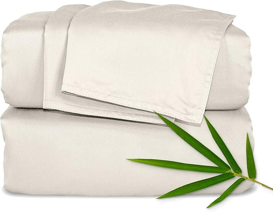 Pure Bamboo Full Sheets, Genuine 100% Organic Viscose Derived from Bamboo Bed Sheet Set, Luxuriously Soft & Cooling, Double Stitching, Lifetime Quality Promise (Full, Creme)