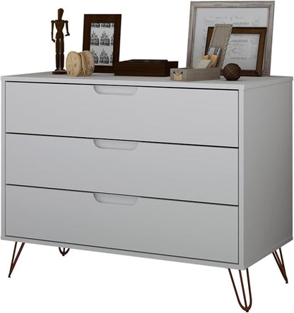 Manhattan Comfort Rockefeller 3 Drawer Dresser for Bedroom Storage, Nursery, Closet, Living Room, Entryway, TV Stand for Screens up to 32 Inches, Anti-Tip Kit Included, Set of 1, White