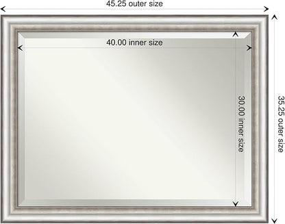 Amanti Art Silver Bathroom Mirror for Over Sink, 35x45 Salon Silver Rectangle Vanity Mirror, X-Large Traditional Frame, Hangs Horizonally and Vertically, Bathroom Wall Decor, Beveled Edge
