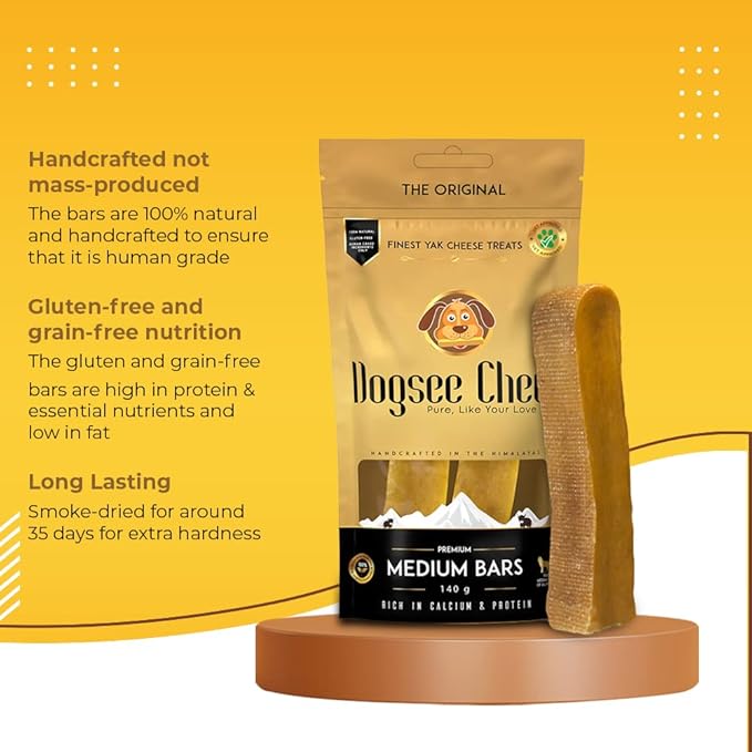 Dogsee Original Himalayan Yak Chews for Dogs (Medium - 2 Bars) | 100% Natural | Dog Treats Healthy | No Grain, No Gluten | for Teeth Cleaning-Mewly Pet