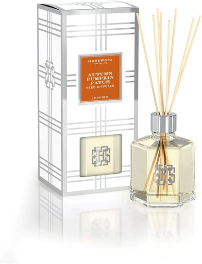 HomeWorx Reed Diffuser Set, Autumn Pumpkin Patch - Scented Oil Reed Stick Diffuser (Heirloom Pumpkin, Fresh Ginger, Red Apple & Cinnamon Sugar) - Long-Lasting Scent Fragrance Oil